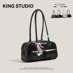 Bowling Bag Similar to the One Worn by Xu Yunzhen, Popular among Korean Bloggers, Versatile Boston Tote Bag, Underarm Shoulder Bag