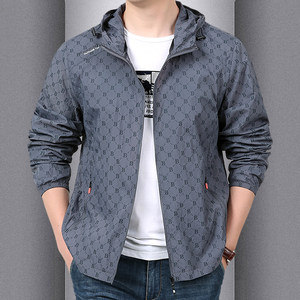 
Summer thin sun protection clothes men's loose breathable jacket men's hooded jacket large size outdoor sports ice silk top