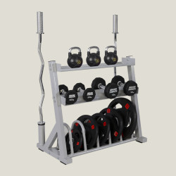 Multi-Functional Gym Equipment Storage Rack for Kettlebells, Medicine Balls, Olympic Barbells, Barbell Plates, and Dumbbells