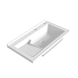 Punail Semi-Embedded Ceramic Laundry Basin with Washboard, Integrated Sink and Laundry Trough on the Balcony