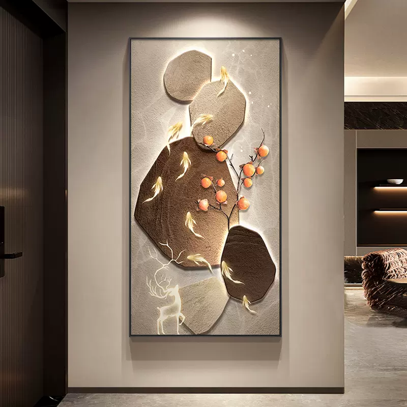 石鱼祥瑞入户玄关装饰画高级感走廊过道挂画新中式