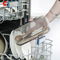 304 Stainless Steel Mesh Cutlery Box Cleaning Basket for Dishwasher, Small Item Basket, Kitchen Tool Spoon and Chopstick Cleaning Basket Storage