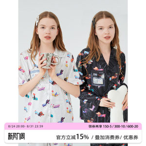 郭艾伦同款 RooMance汝曼司 特工狗印花冰丝睡衣女款夏家居服套装