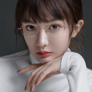 
2026 fashionable women's glasses, ultra-light and youthful half-rim pure titanium glasses frame, myopia anti-blue light discoloration glasses