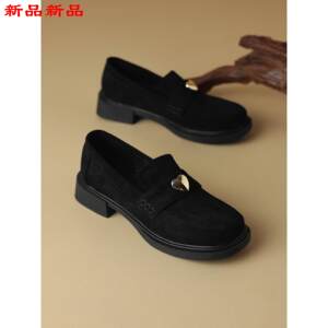 
Heel 43 women's large size casual spring and autumn thick sole low British leather shoes loafers women's shoes small 41 heel single shoes thick suede