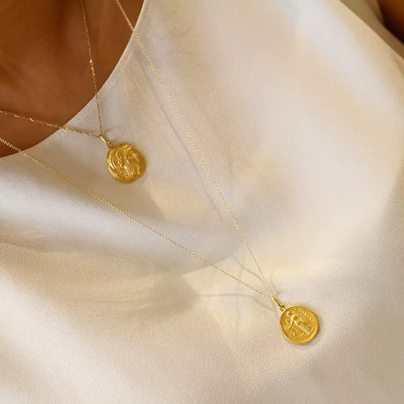 18K金24K金純金手工千年古幣復刻版雙面女神金幣項鏈吊墜-Taobao