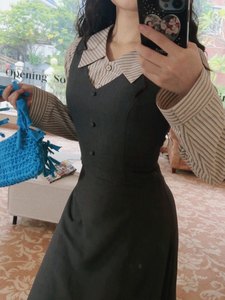 Original homemade by Carol - Grey series - retro shirt suit grey strap skirt college style matching set
