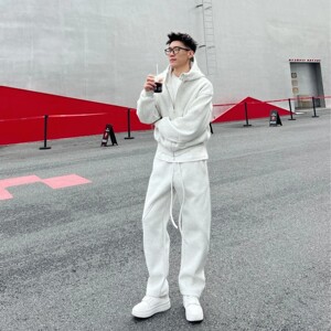 
Winter velvet sports sweatshirt suit American simple hooded cardigan jacket versatile casual pants two-piece set for couples