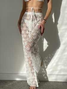 2023 new European and American beach knitted hollow trousers casual sexy rope high waist swimwear bikini sunscreen pants