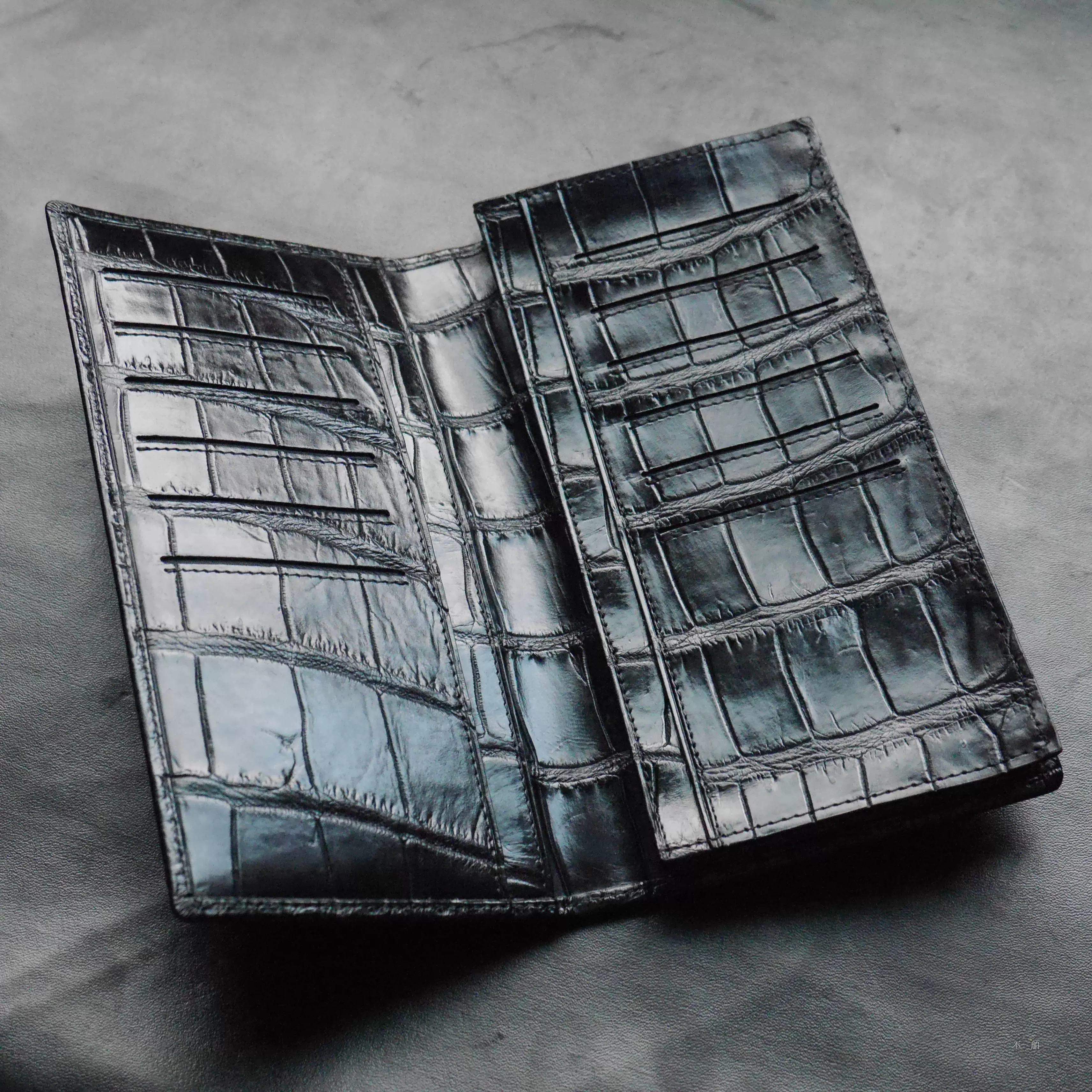 真鳄鱼皮长夹钱包里外双面多卡位设计高级复古风钱包