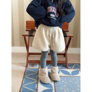 
Harper kids Korean style casual temperament versatile thickened lamb hair wide leg shorts H25071003
