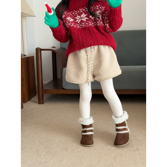 
Harper kids Korean style casual temperament versatile thickened lamb hair wide leg shorts H25071003