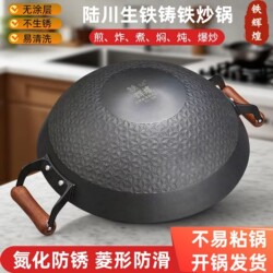 Rhombus-Shaped Non-Slip Lu Chuan Cast Iron Pot, Non-Stick, Stainless Steel, No Coating, Double-Ear Round Bottom Cooking Pot, Suitable for Gas Stoves