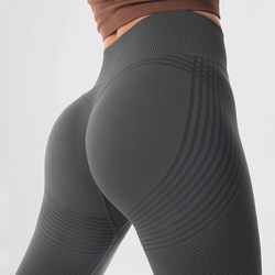 Sports Yoga Pants, Breathable Fitness Nine-Point Pants, One-Piece Woven Ribbed High-Waisted Knitted High-Elastic Peach Butt Tight Pants