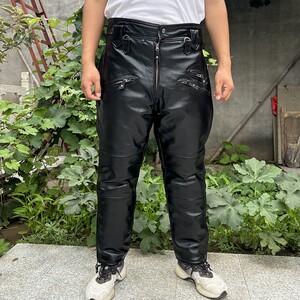 Motorcycles and locomotive Winter pilot leather pants men's leather head layer cowhide in the old age plus velvet thickened loose horse pants