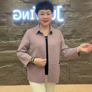 
2025 Spring and Autumn Middle-aged and Elderly Mothers Thin Trench Coat Women Solid Color Casual Jacket Lapel Fashion Fashionable Cardigan Top