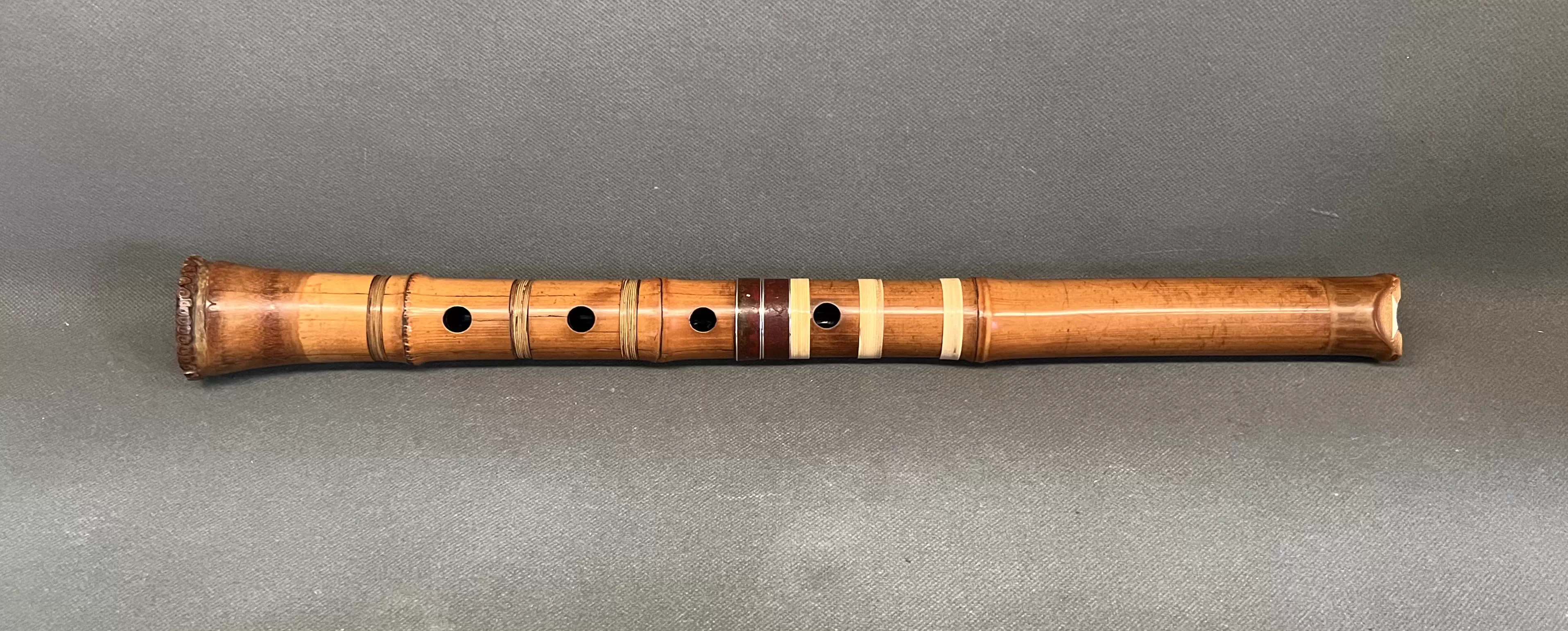 (4)琴古流 在銘尺八 一尺八寸 銀三線 (420 日本千洋铭琴古流白牙歌口延管尺八（一尺六寸）