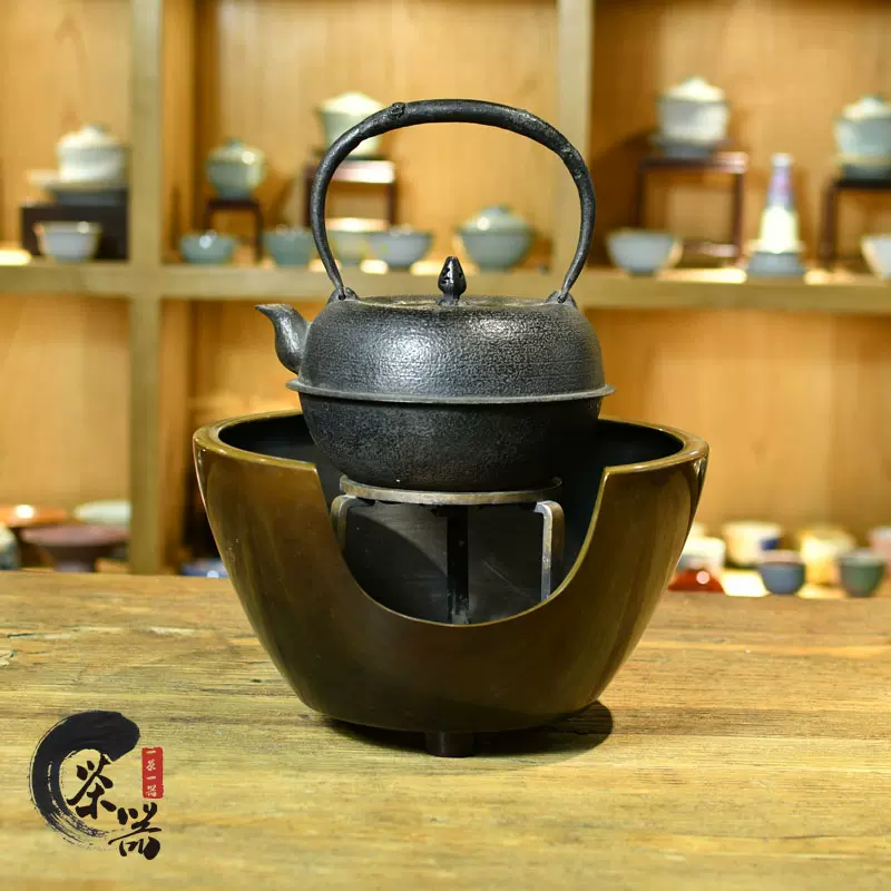 Z353☆時代煎茶道具 吉秀製 宣徳銅器香爐 共箱/孔雀鈕花鳥