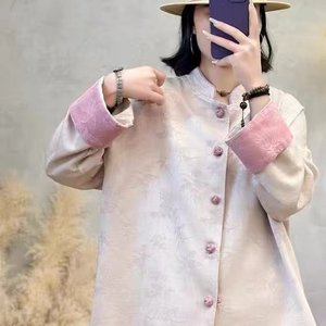 
Retro jacquard twist and linen material new Chinese style national style jacket temperament loose age-reducing top