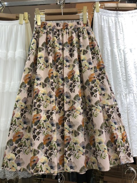 Retro floral lantern skirt for women 2025 spring and summer two-piece splicing A-line umbrella skirt fashionable comfortable pocket cotton skirt