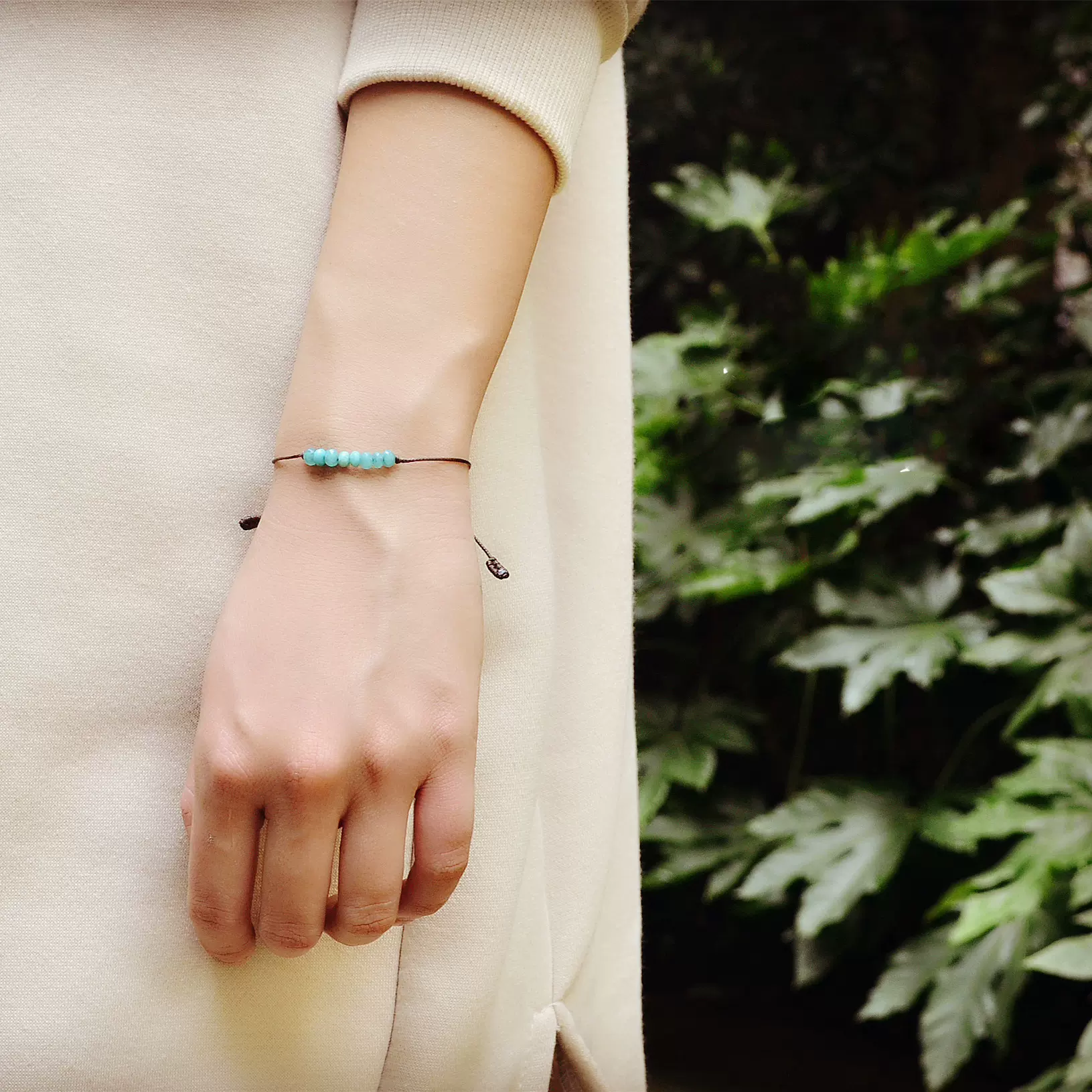 原创天然蓝天河石祈愿幸运细腊绳民族文艺编织男女手绳