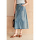 HeyDress retro washing denim skirt women's summer straight slit skirt high waist slim blue skirt