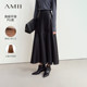 AMII2024 winter new elegant commuting environmentally friendly PU leather skirt feminine A -line skirt skirt skirt skirt
