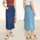 Amii slit denim skirt women's letter embroidered straight skirt 2025 new irregular midi skirt
