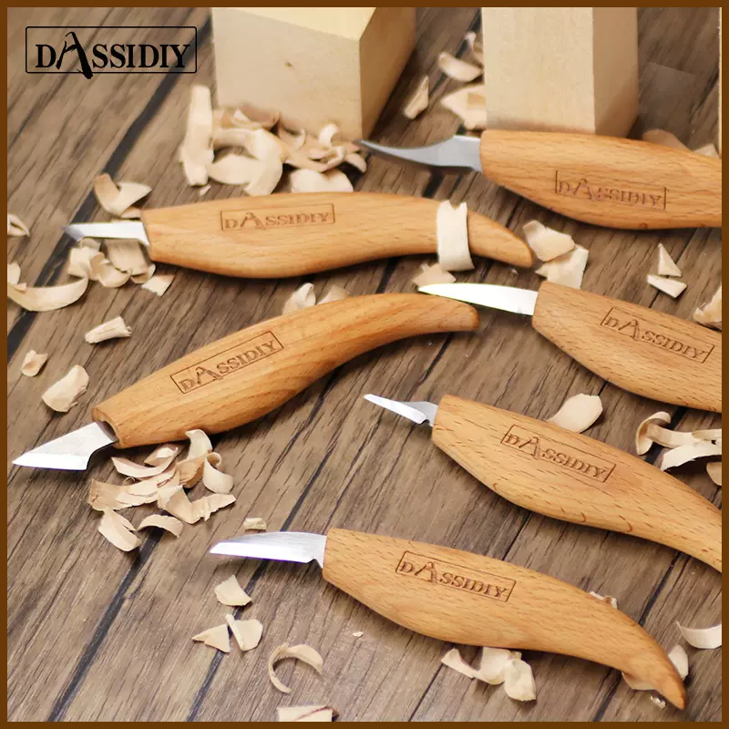 木製 刀　 手彫り装飾 Dassidiy手工木雕刀具木工雕刻刀具四件套DS604D迷你鵷鶻刀木刻入門工具