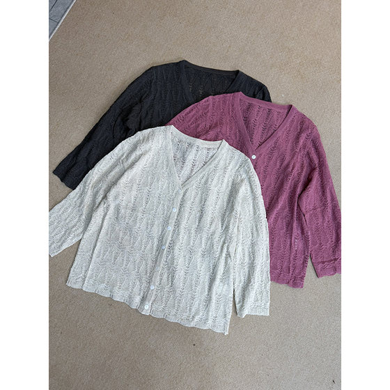 
Popular loose and versatile V-neck hollow long-sleeved knitted cardigan top for women 22821