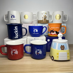 Luckin Cup Coffee Cup Ceramic Mug Metal Embossed Ceramic Mug Office Cup Creative Water Cup