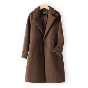 [Qing Qingjia] Korean style solid color loose mid-length woolen jacket