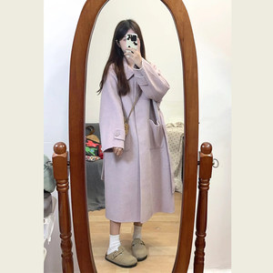 
Autumn and winter Korean high-end small woolen coat purple loose slim woolen coat women's mid-length style