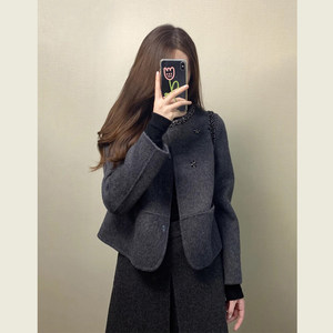 French gray small fragrance wool coat for women in autumn and winter new style high-end temperament celebrity short wool top