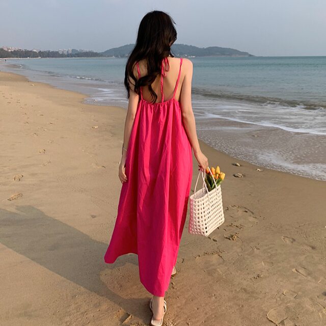 Women Sling Backless Knitted Dress Beach Seaside V neck Sexy Tight Split Spring Summer Dress main image 0
