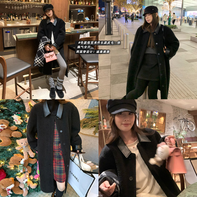 NAZ's new large size winter new mid-length double-sided leather collar fur all-in-one fat mm plush women's jacket