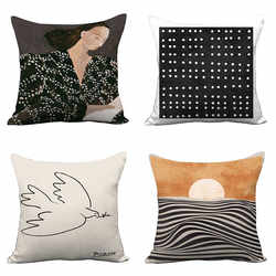 Scandinavian Artist Abstract Figure Sofa Pillow Living Room Simple Bird Sunrise Backrest Bedside Cushion Pillow Cover