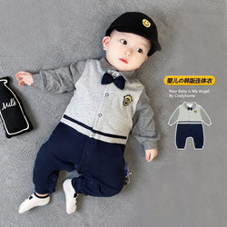 Baby Clothes for Spring and Autumn, Boys' Romper, British Style, Fleece-Lined, Long-Sleeved, for One-Year-Old, Full Month, Hundred Days, Spring and Autumn Outfit, Jumpsuit