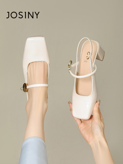 Zhuoshini Baotou Sandals for Women 2025 New Summer Empty Shoes Versatile High Heels French Temperament Mary Jane Single Shoes
