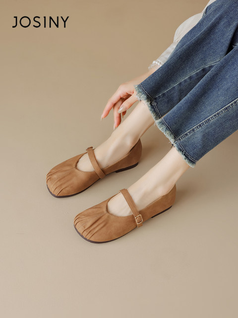 Zhuoshini single shoes for women in spring and summer 2025 new light mouth versatile soft sole grandma shoes Mary Zhen flat sole beans shoes