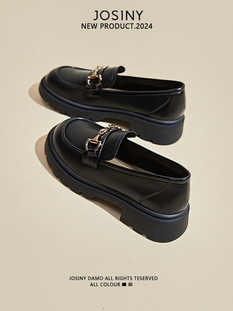 Zhuoshini black leather shoes for women 2025 spring new thick-soled loafers retro skirt soft sole British single shoes