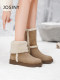 Zhuosini mid-tube snow boots for women brown thick-soled color-blocking boots 2025 new spring and autumn two-wear plus velvet boots for women