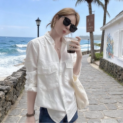 White Tencel Cotton Shirt for Women, Long-Sleeved, Workwear Style, Unique Design, Niche Tencel Shirt, Suitable for Commuting