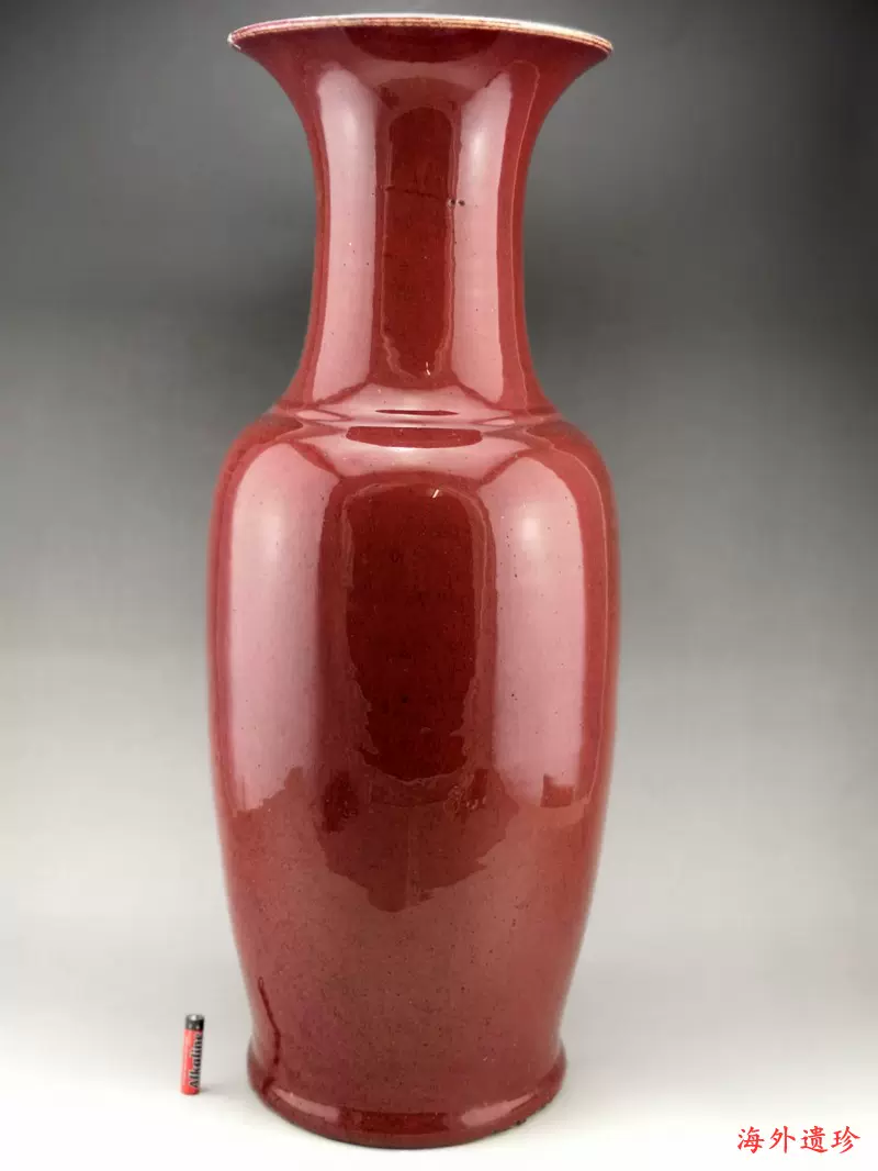 回流古董瓷器清中期乾隆嘉庆窑变红釉大瓶高57.3厘米包老-Taobao