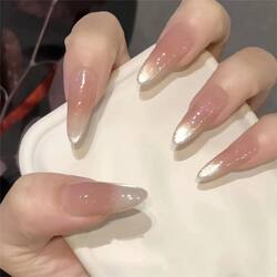 Gentle Temperament, Gradient Blush, Cat-Eye Sparkle, High-End Simple New Style, Detachable Medium-Length Nail Art