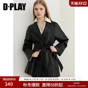 
DPLAY 2025 autumn new black cool pu leather jacket for women's retro temperament mid-length windbreaker jacket