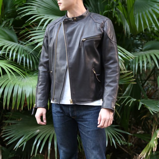 Made in Japan Y2 leather horse leather tea core slim leather jacket
