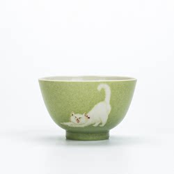 Xuanzhishanfang Hand-Painted Cat Owner Cup Teapot Teacup Tea Set Pair of Cups Jingdezhen High-Temperature Underglaze Five-Color Porcelain