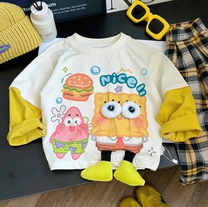 
Korean style children's fashionable SpongeBob SquarePants pure cotton long-sleeved T-shirt for boys and girls baby cartoon doll bottoming shirt
