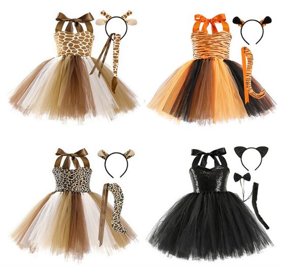 
Tutu skirt girls performance costume suit forest animal party cat Halloween children's puffy mesh dress